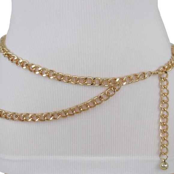 Women Gold Metal Chain Link Fashion Streetwear Belt Side Strand Plus Size XL XXL main image 15